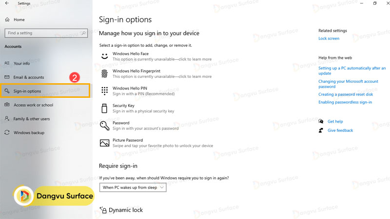 Vào Sigh-in Options để cài đặt Windows Hello