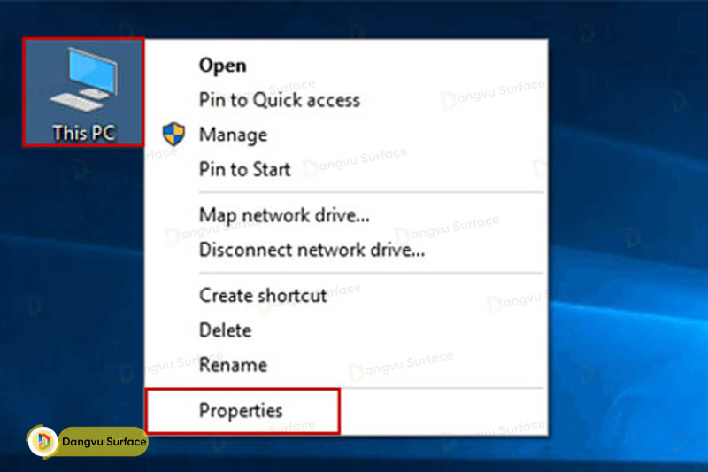 Nhấn vào “Properties” trên màn hình desktop