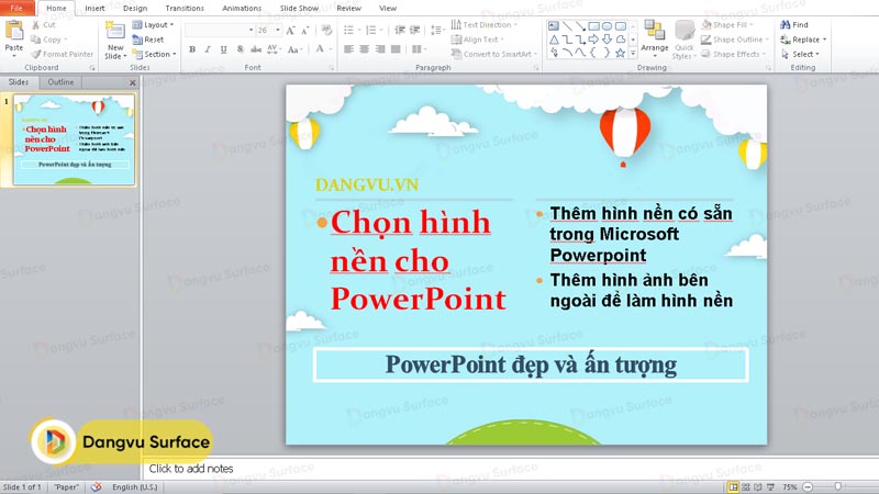 Ví dụ về thêm hình nền từ máy tính cho slide