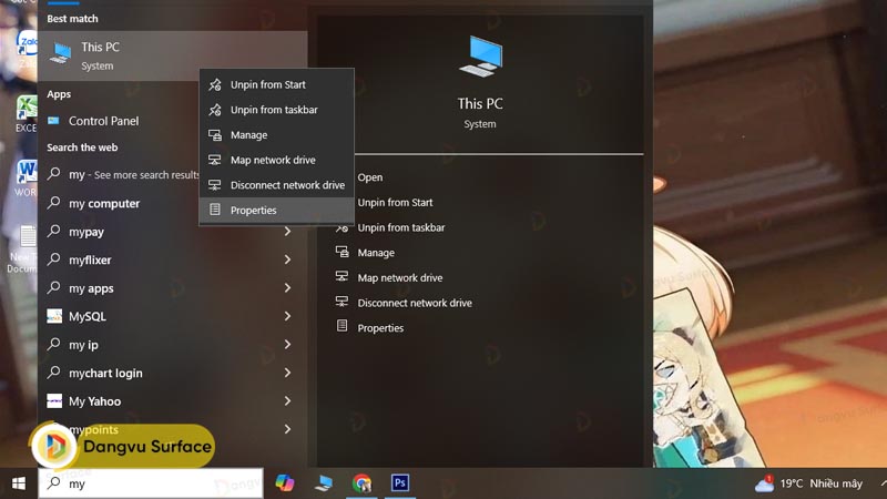 Mở "Properties" của My Computer