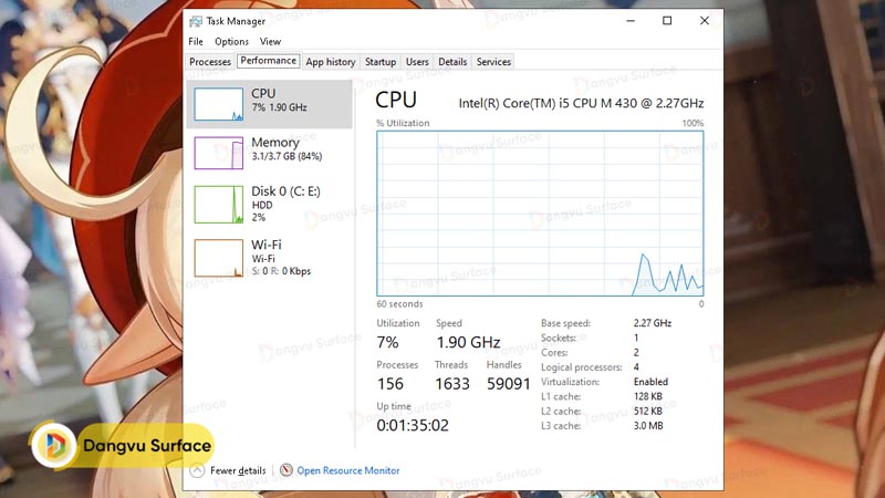 Kiểm tra cấu hình bằng Task Manager