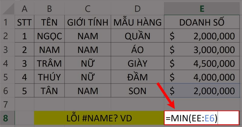 nhập sai phạm vi dữ liệu cho các hàm tính toán
