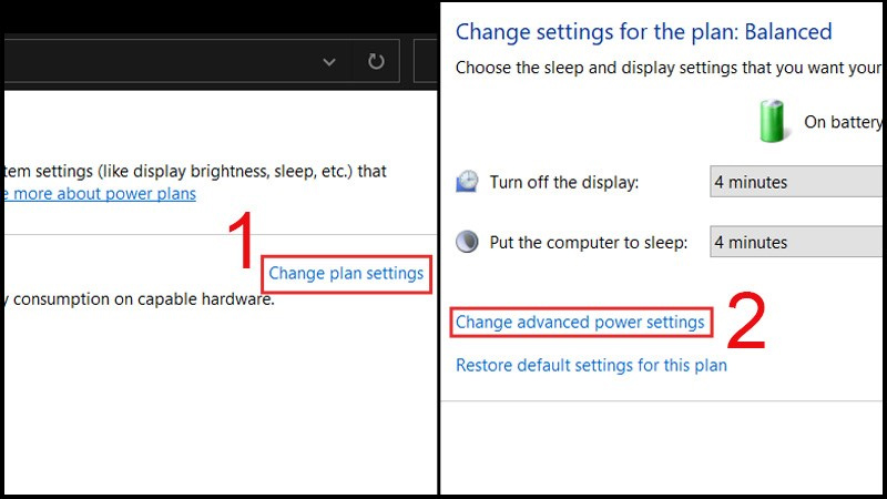 Chọn Change advanced power settings