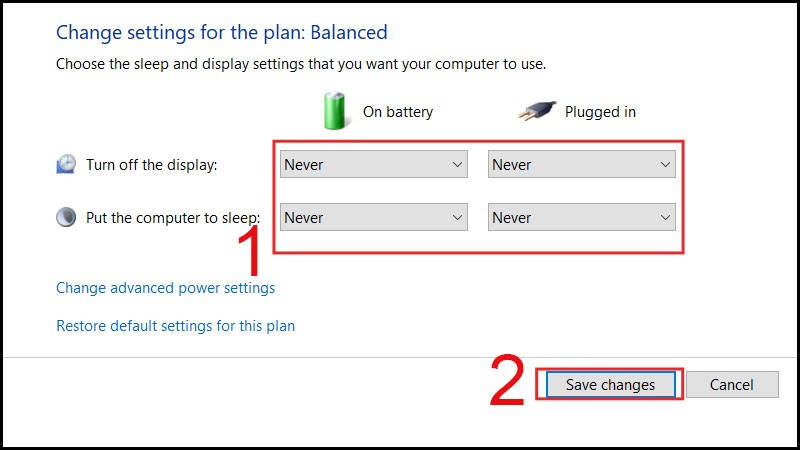 Đặt tất cả các tùy chọn trong cả hai mục này về "Never"