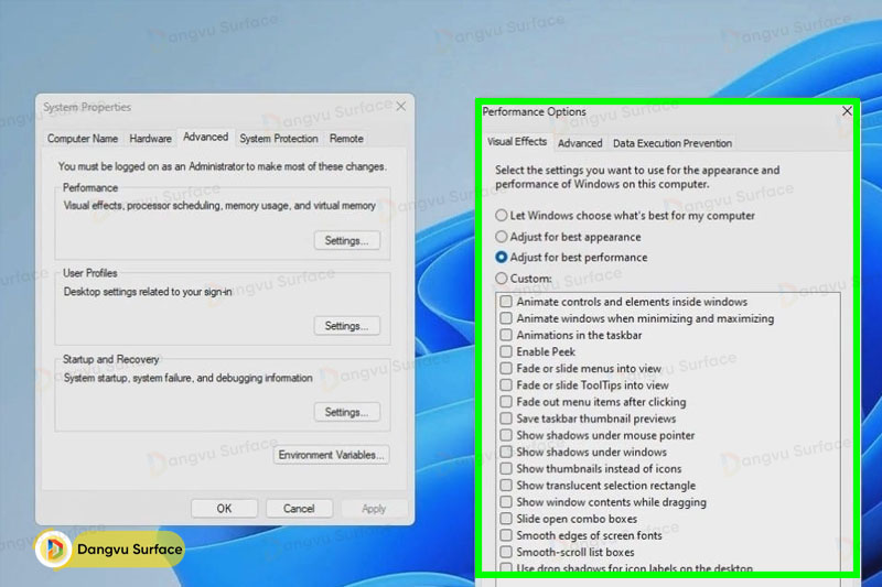 Tắt bớt hiệu ứng hình ảnh