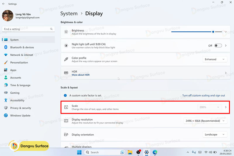 Tuỳ chỉnh tỷ lệ hiển thị (Scale) và kích thước văn bản