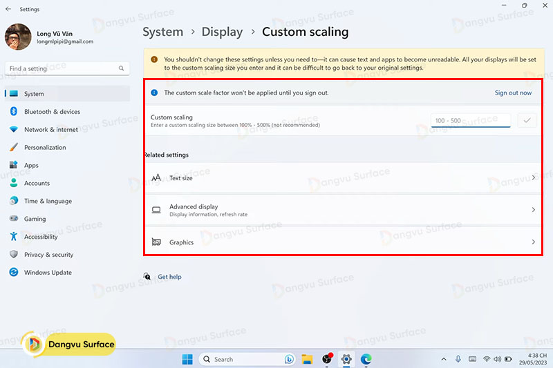 Tuỳ chỉnh tỷ lệ hiển thị (Scale) và kích thước văn bản