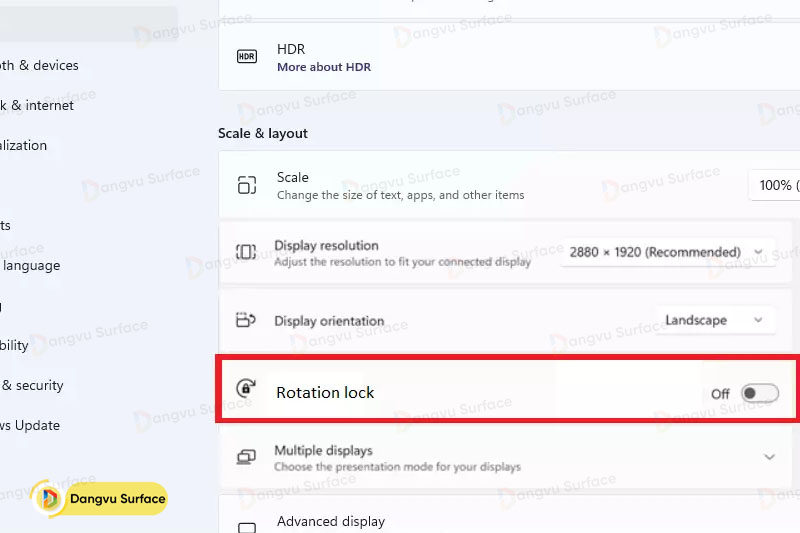 Tùy chỉnh tắt/bật khoá xoay màn hình (Rotation lock)
