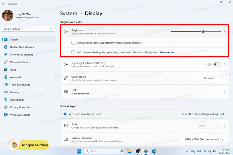 Tắt chế độ tự động điều chỉnh độ sáng màn hình