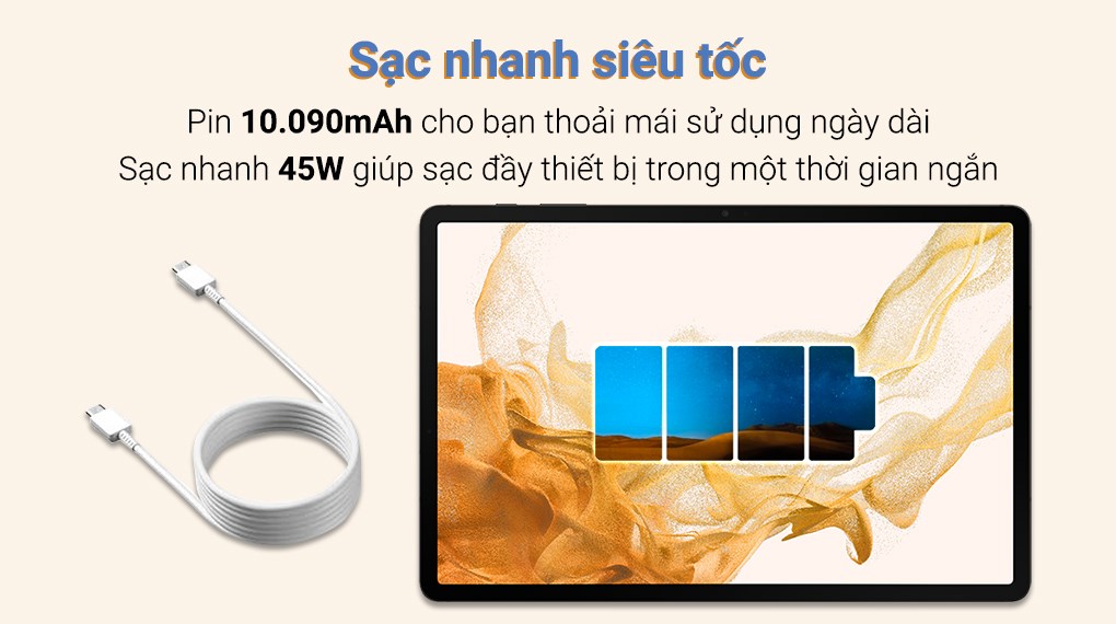 Samsung Tab S8 Plus sở hữu dung lượng 10.090mAh - một con số khá “khủng”