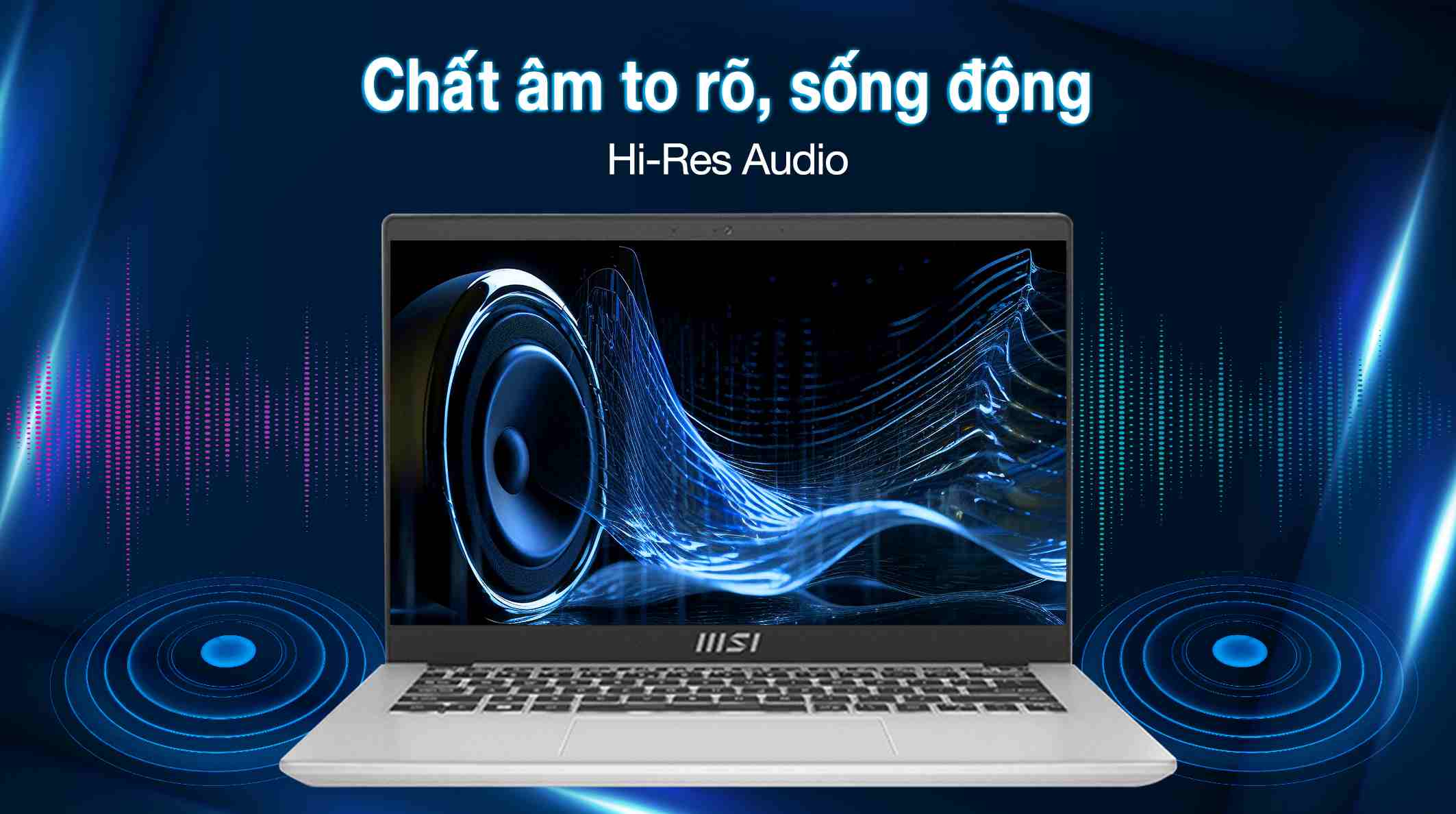 MSI Modern 14 C13M thì mỗi tiết tấu, thanh âm đều được tinh chỉnh chi tiết giúp đạt được hiệu ứng nghe bắt tai nhất với hệ thống âm thanh cao cấp