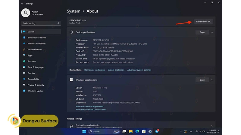 Cách đổi tên máy tính Surface trên Windows 11 - Đăng Vũ Surface Hướng Dẫn