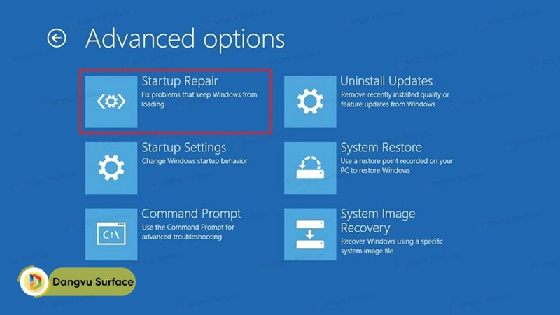 Cách khắc phục lỗi khởi động không đúng cách bằng Startup Repair trên Surface Windows 10