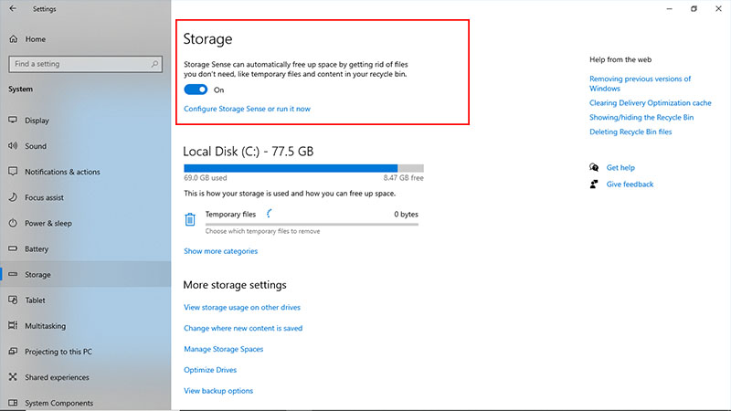Tự động xóa các tệp hoặc thư mục cũ bằng Storage Sense