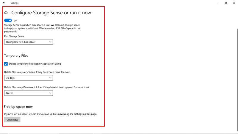 Tự động xóa các tệp hoặc thư mục cũ bằng Storage Sense