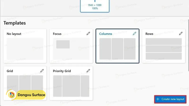 Nhấp vào nút "Create new layout"
