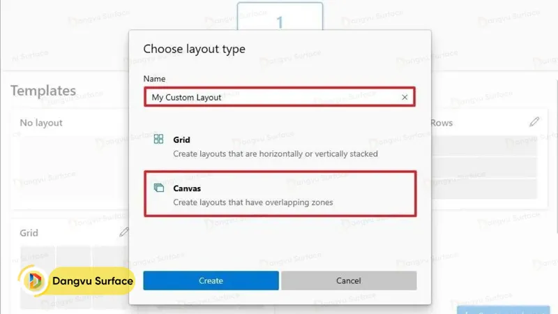 Tùy chọn "Canvas" giúp bạn tạo bố cục một cách tự do.