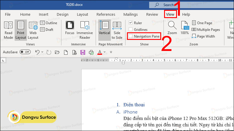 Sắp xếp thứ tự trang trong Word bằng lệnh Navigation Pane