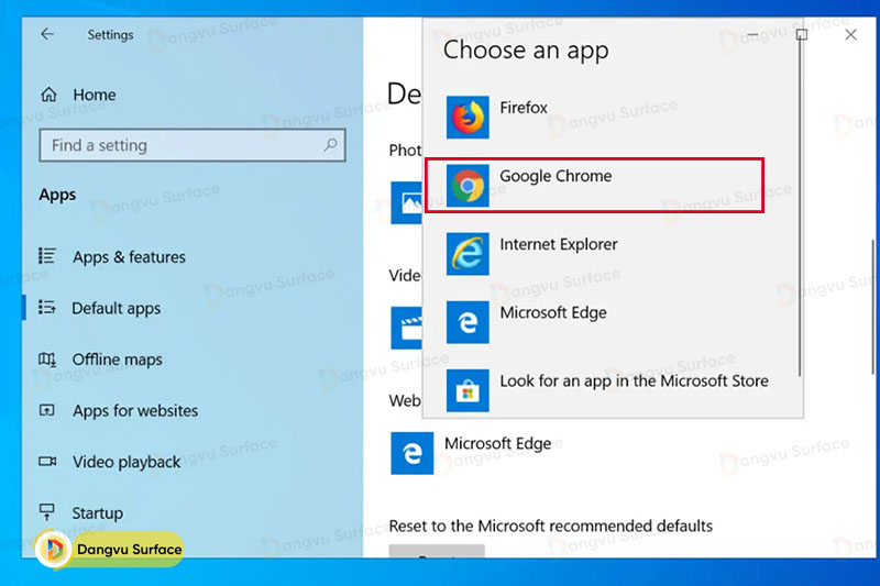 Thay đổi trình duyệt mặc định trên Surface trong ứng dụng Settings