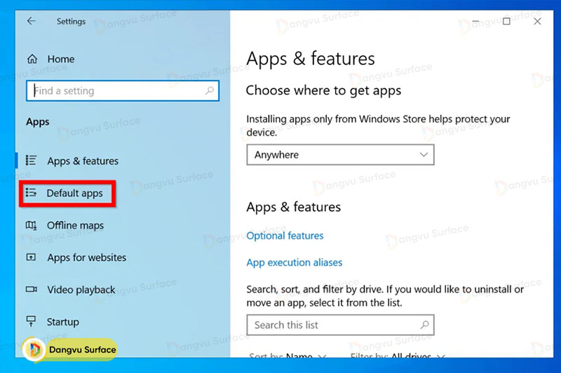 Thay đổi trình duyệt mặc định trên Surface trong ứng dụng Settings