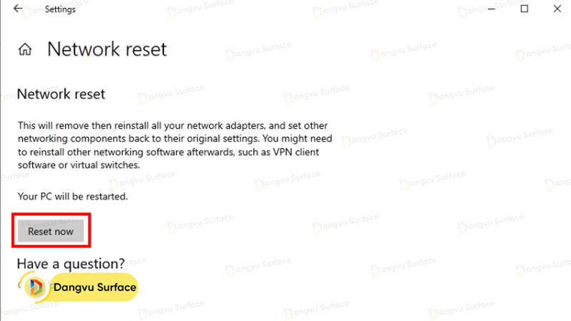 Reset cấu hình mạng