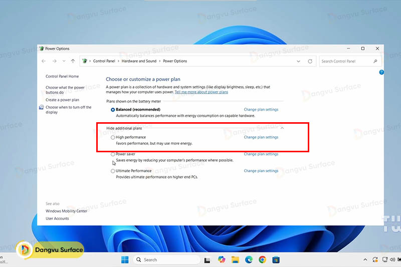 Thay đổi tùy chọn cài đặt Power Plan