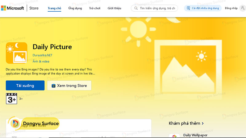 Bạn có thể Search và cài phần mềm Daily Picture trên Microsoft Store