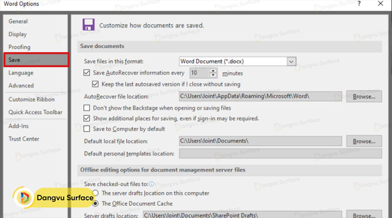 Cách thiết lập Tự động Lưu và Tự động Phục hồi