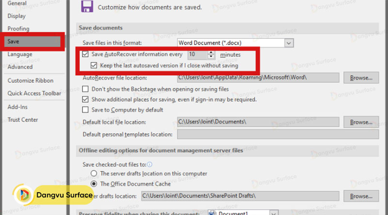 Cách thiết lập Tự động Lưu và Tự động Phục hồi