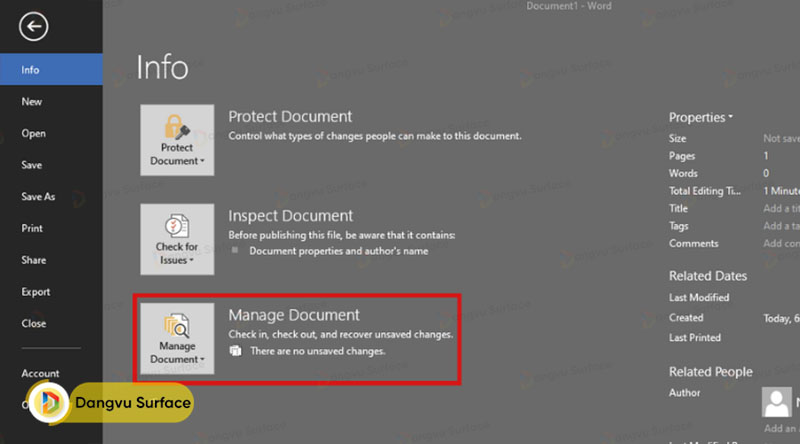 Cách lấy lại tệp Word chưa lưu bằng nút Quản lý tài liệu