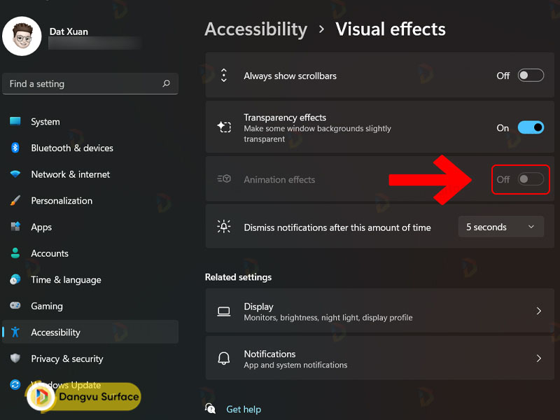 Tắt Animation Effect trong Setting