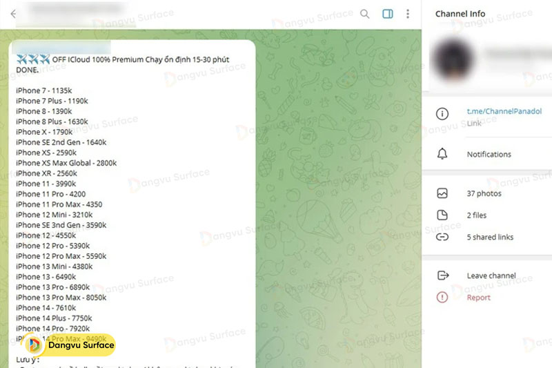 Một bảng giá dịch vụ mở khóa iCloud