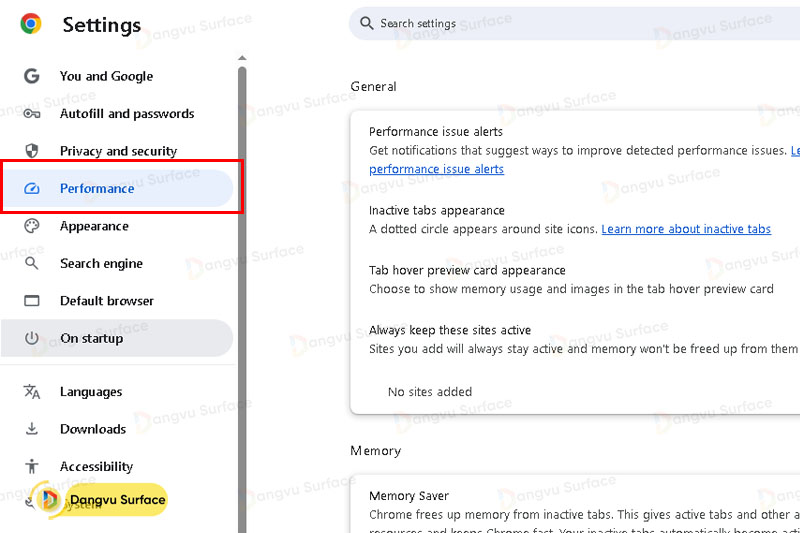 Tùy chỉnh cài đặt hiệu suất