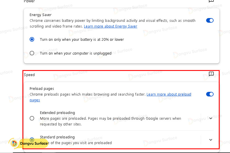 Tùy chỉnh cài đặt hiệu suất