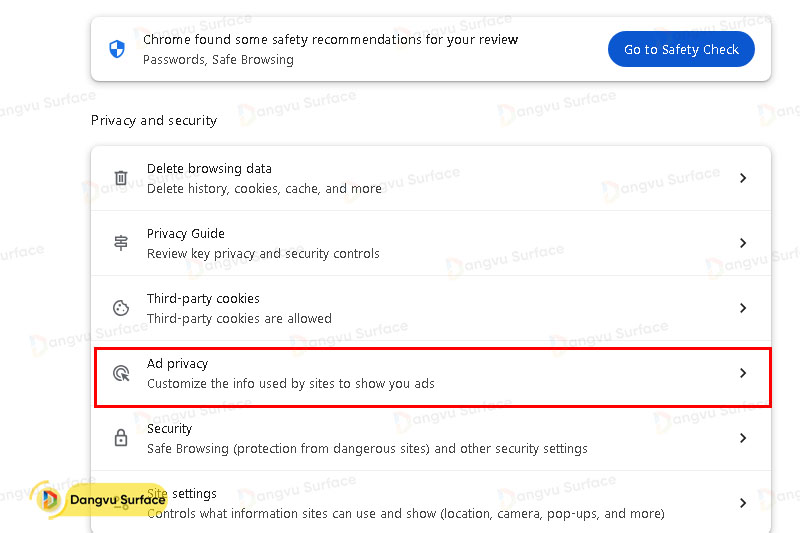 Tùy chỉnh cài đặt quyền riêng tư quảng cáo