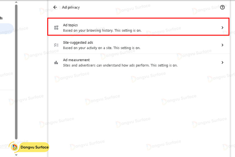 Tùy chỉnh cài đặt quyền riêng tư quảng cáo