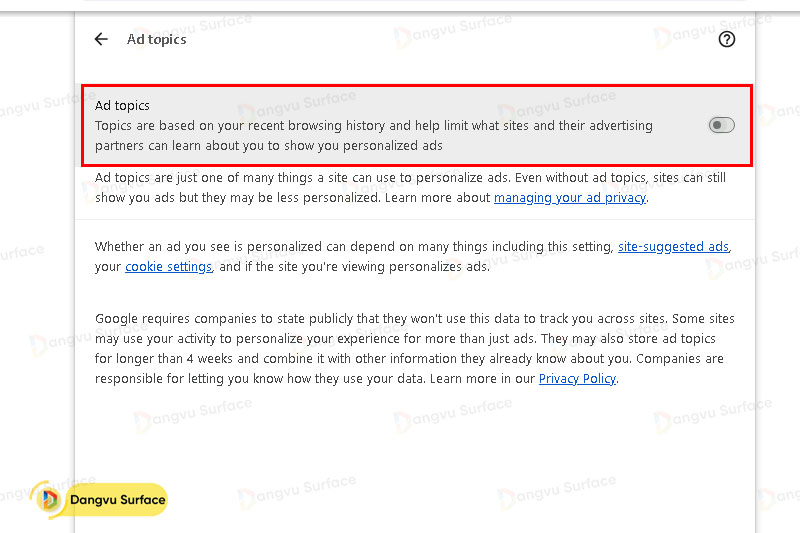 Tùy chỉnh cài đặt quyền riêng tư quảng cáo