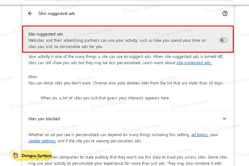 Tùy chỉnh cài đặt quyền riêng tư quảng cáo