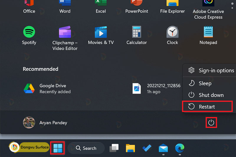 Khởi động lại PC: