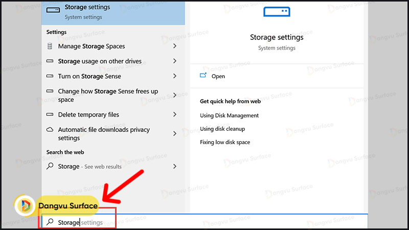 Sử Dụng Công Cụ Storage Settings
