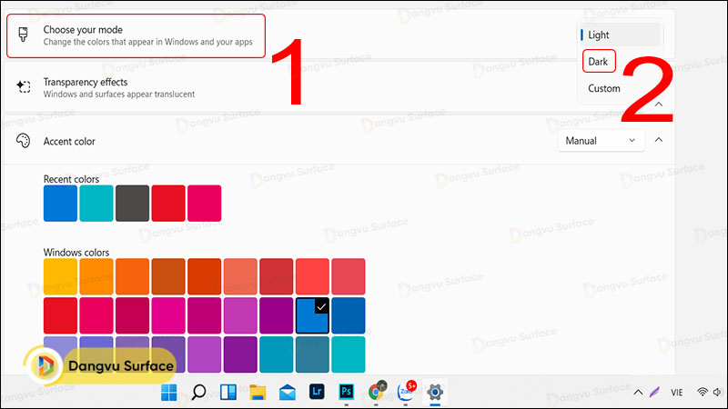 Bật trong mục Colors