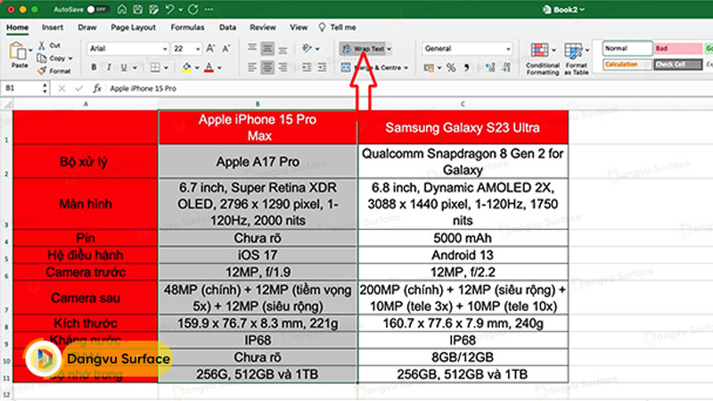 Xuống dòng trong Excel bằng Wrap Text