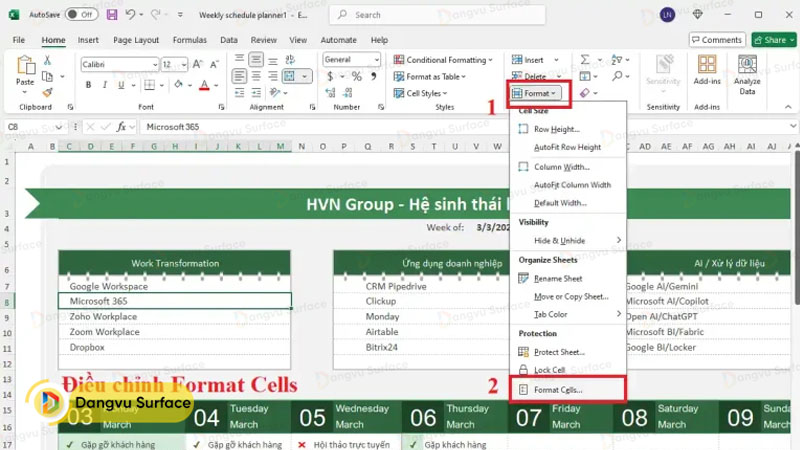 Xuống dòng bằng cách điều chỉnh trong Format Cells