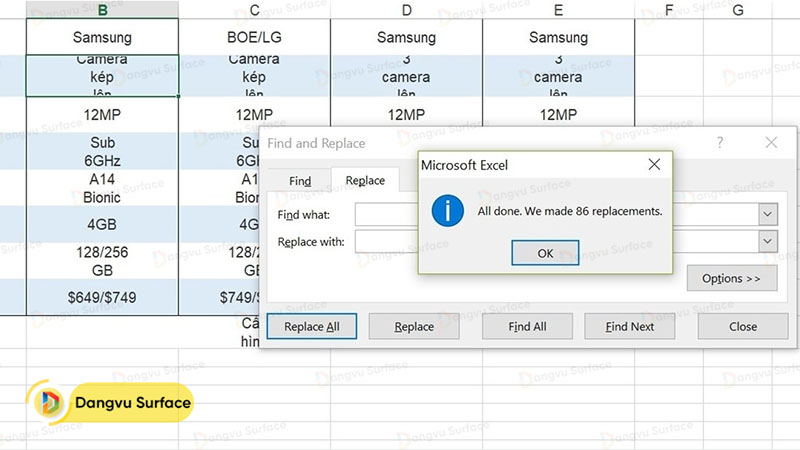 Xuống dòng bằng Find and Replace