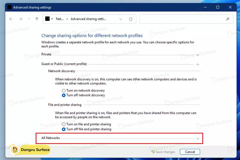 Tắt chia sẻ được bảo vệ bằng mật khẩu