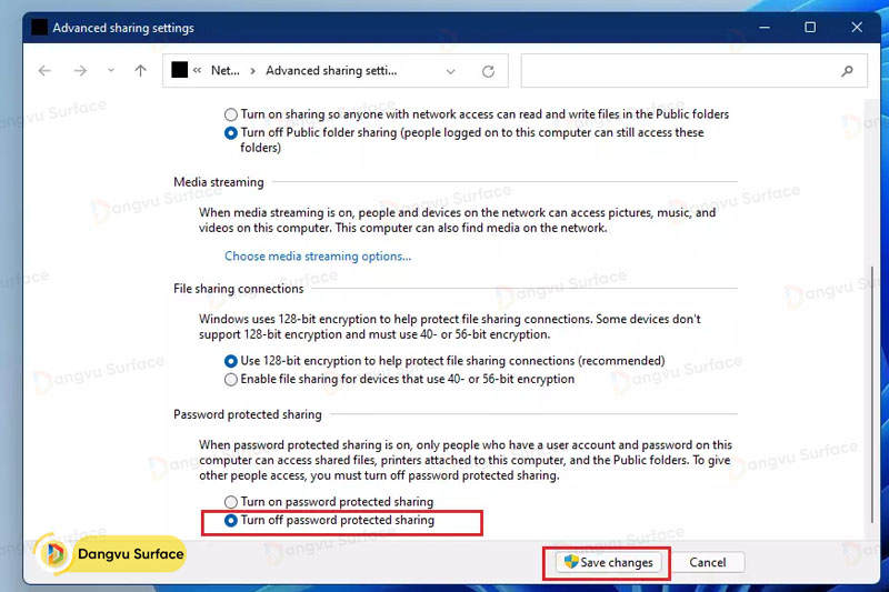 Tắt chia sẻ được bảo vệ bằng mật khẩu