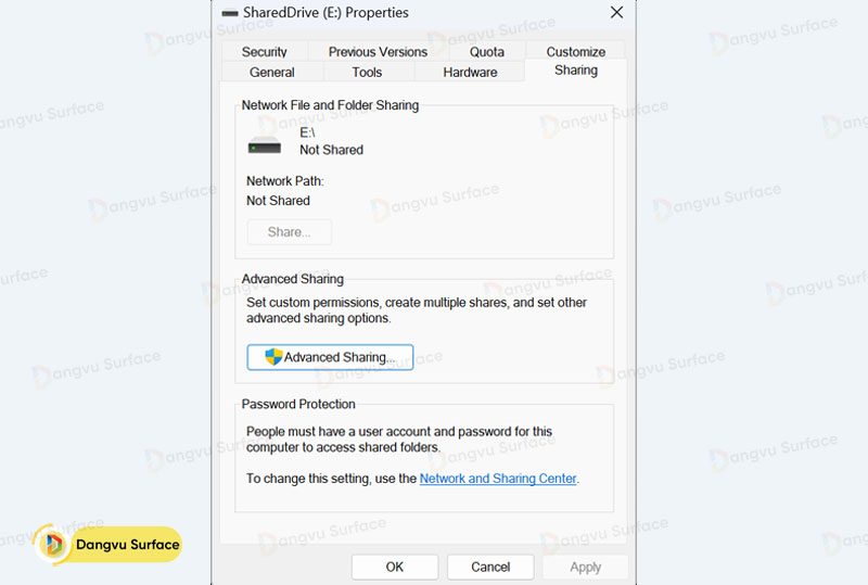 Cho phép tất cả người dùng có toàn quyền kiểm soát thư mục Chia sẻ Nâng cao