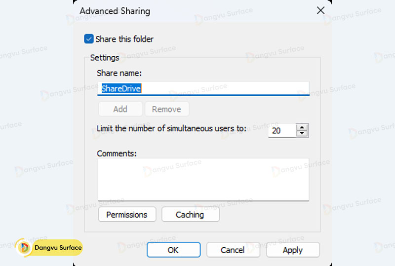 Cho phép tất cả người dùng có toàn quyền kiểm soát thư mục Chia sẻ Nâng cao