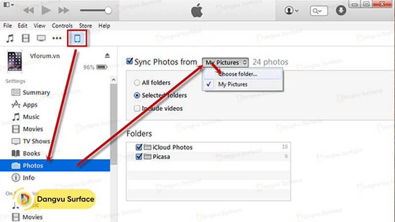 Cách chuyển ảnh từ iPhone, iPad sang Windows với iTunes
