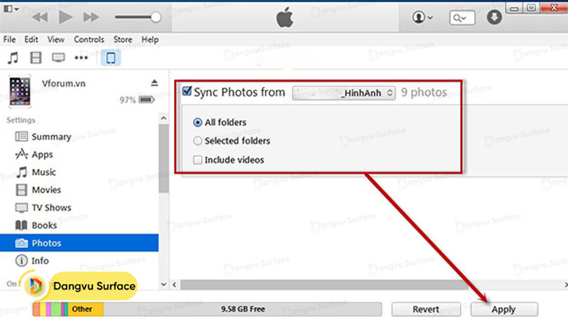 Cách chuyển ảnh từ iPhone, iPad sang Windows với iTunes